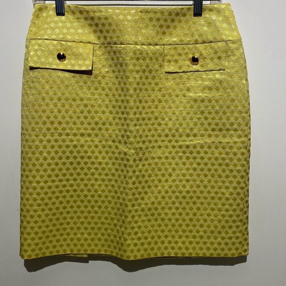 Antonio Melani Women's Yellow Swiss Dot Side Zipper‎ Lined Pencil Skirt Size 6